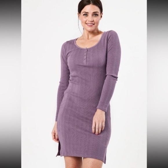 Pact Rib-Fit Henley Dress Sz S Lavender Purple Scandi Girl Granola Sustainable - Picture 16 of 16